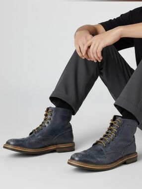 Mr. B's Brogue Style Navy Blue Leather Boots